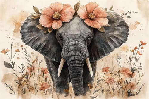 Puzzle 1000 Teile Blume Puzzle Elefant Holzpuzzle Erwachsene Klassische Jigsaw Erwachsene, Groß Challenging Game Wooden Jigsaw Bastelset ab 14 Jahre für Jungen Mädchenfür Wohnkultur Geschenke Z-7 von Jiacgrtef