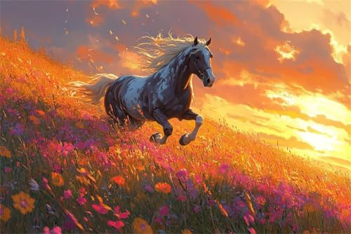 Puzzle 1000 Teile Horse Puzzle Landschaft Holzpuzzle Erwachsene Klassische Jigsaw Erwachsene, Challenging Game Wooden Jigsaw Bastelset ab 14 Jahre für Jungen Mädchenfür Wohnkultur Geschenke B-7 von Jiacgrtef