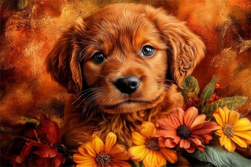 Puzzle 2000 Teile Hund Puzzle Blume Klassische Jigsaw Erwachsene Anspruchsvoll, Holzpuzzle Erwachsene Groß Impossible Jigsaw Bastelset ab 14 Jahre für Jungen Mädchen für Wohnkultur Geschenke B-3 von Jiacgrtef