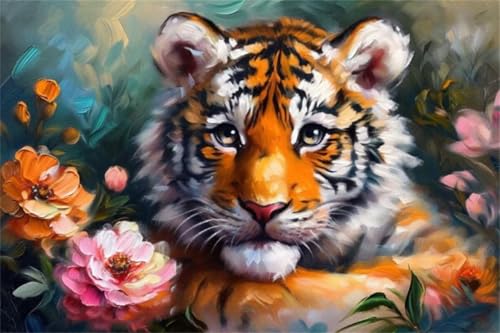 Puzzle 500 Teile Blume Puzzle Tiger Holzpuzzle Erwachsene Klassische Jigsaw Erwachsene, Groß Challenging Game Wooden Jigsaw Bastelset ab 14 Jahre für Jungen Mädchenfür Wohnkultur Geschenke D-6 von Jiacgrtef