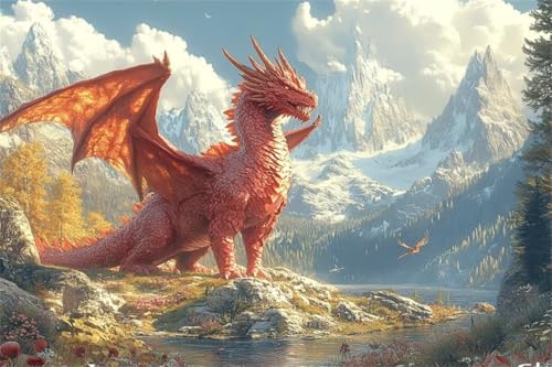 Puzzle Drachen Puzzle 80 Teile Landschaft Holzpuzzle Erwachsene, Premium Quality Klassische Wooden Lernspiel, Kreative Unterhaltung Jigsaw ab 2 3 4 5 6 Jahre Jungen, Ideal Als Wandbild Geschenk U-7 von Jiacgrtef