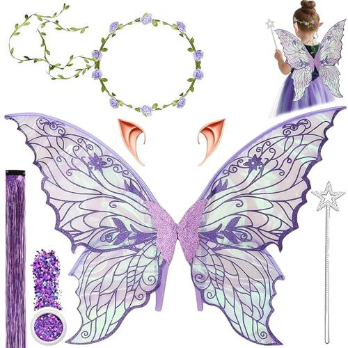 Feenflügel Kostüm,Schmetterlingsflügel mit Elfenöhren,Fee Stirnband und Sterne Feenstäbe,Pailletten,Haare,Schmetterlingsflügel,Prinzessinnenflügel,Flügel Kostüm für Fasching oder Feen-Mottopartys Feenflügel Kostüm,Schmetterlingsflügel mit Elfenöhren,Fee Stirnband und Sterne Feenstäbe,Pailletten,Haare,Schmetterlingsflügel,Prinzessinnenflügel,Flügel Kostüm für Fasching oder Feen-Mottopartys von Jiahuade