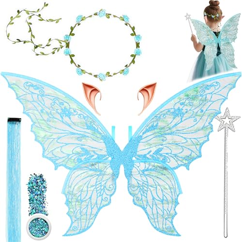 Feenflügel Kostüm,Schmetterlingsflügel mit Elfenöhren,Fee Stirnband und Sterne Feenstäbe,Pailletten,Haare,Schmetterlingsflügel,Prinzessinnenflügel,Flügel Kostüm für Fasching oder Feen-Mottopartys Feenflügel Kostüm,Schmetterlingsflügel mit Elfenöhren,Fee Stirnband und Sterne Feenstäbe,Pailletten,Haare,Schmetterlingsflügel,Prinzessinnenflügel,Flügel Kostüm für Fasching oder Feen-Mottopartys von Jiahuade