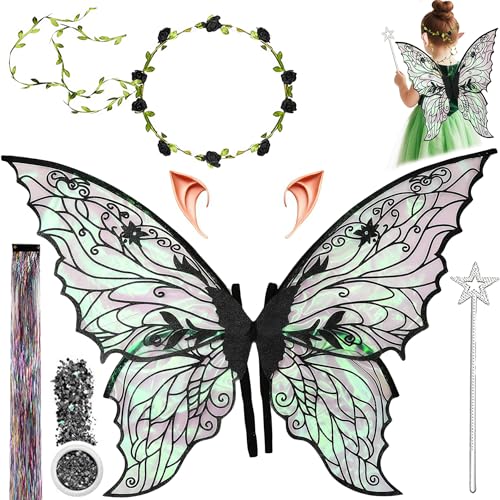 Feenflügel Kostüm,Schmetterlingsflügel mit Elfenöhren,Fee Stirnband und Sterne Feenstäbe,Pailletten,Haare,Schmetterlingsflügel,Prinzessinnenflügel,Flügel Kostüm für Fasching oder Feen-Mottopartys Feenflügel Kostüm,Schmetterlingsflügel mit Elfenöhren,Fee Stirnband und Sterne Feenstäbe,Pailletten,Haare,Schmetterlingsflügel,Prinzessinnenflügel,Flügel Kostüm für Fasching oder Feen-Mottopartys von Jiahuade