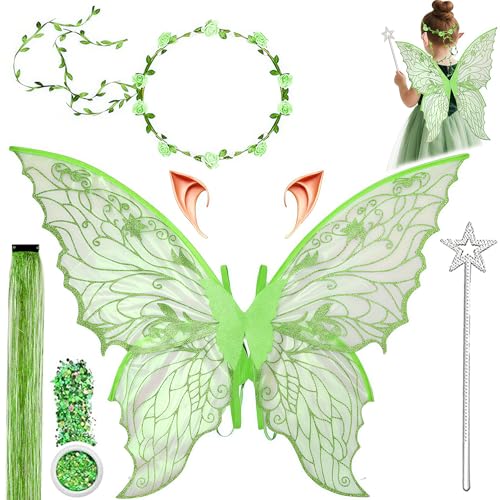 Feenflügel Kostüm,Schmetterlingsflügel mit Elfenöhren,Fee Stirnband und Sterne Feenstäbe,Pailletten,Haare,Schmetterlingsflügel,Prinzessinnenflügel,Flügel Kostüm für Fasching oder Feen-Mottopartys Feenflügel Kostüm,Schmetterlingsflügel mit Elfenöhren,Fee Stirnband und Sterne Feenstäbe,Pailletten,Haare,Schmetterlingsflügel,Prinzessinnenflügel,Flügel Kostüm für Fasching oder Feen-Mottopartys von Jiahuade