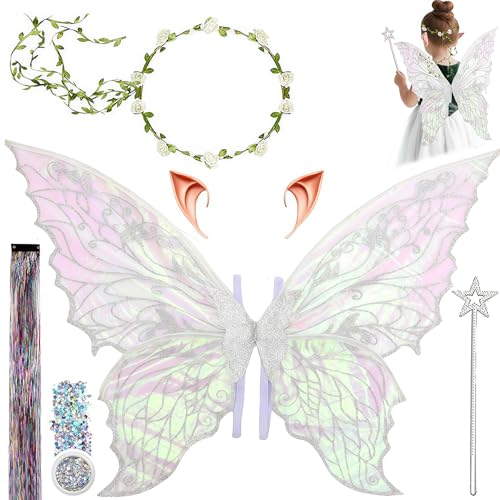 Jiahuade Feenflügel Kostüm,Schmetterlingsflügel mit Elfenöhren,Fee Stirnband und Sterne Feenstäbe,Feenflügel Erwachsene,Party Dekoration Junge Mädchen Jiahuade Feenflügel Kostüm,Schmetterlingsflügel mit Elfenöhren,Fee Stirnband und Sterne Feenstäbe,Feenflügel Erwachsene,Party Dekoration Junge Mädchen von Jiahuade