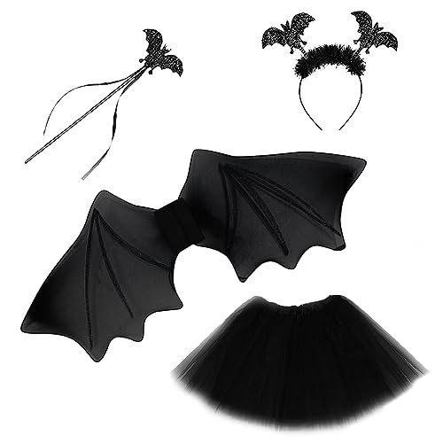 Jiahuade Fledermaus Kostüm Mädchen,Fledermaus Flügel Kostüm Mädchen Für Halloween,Fledermaus Rock Kostüm Set,Fledermaus Kostüm Cosplay Party,Fledermaus Kostüm Für Kinder von Jiahuade