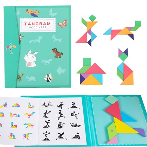 Magnetischer Tangram, Tangram Kinder,Tangram Puzzle Spielzeug,Kinder Geometrische Formen HolzPuzzles,Montessori Spielzeug Puzzle für 3 4 5 6 7 Jahren Kinder Pädagogisches Spielzeug Rätselgeschenk von Jialuodeng