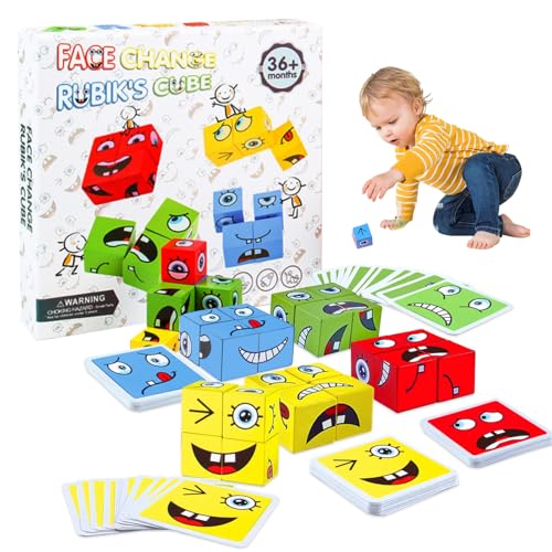 face Changing Magic Cube,Geschichtenwürfel,Montessori Puzzle Bausteine Holz Spiel, Holzspiel Gesellschaftsspiel & Knobelspiel für Kinder als Familienspiel für 3 4 5 6 7 Kinder Gift für Jungen und Mädc von Jialuodeng