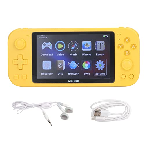 Handheld-Spiele, Retro-Spielekonsole mit Kopfhörer für Kinder und Erwachsene, 5,1-Zoll-HD-Bildschirm, Wiederaufladbarer Videospiel-Player, Unterstützung für TV-Verbindung (Gelb) von Jiawu