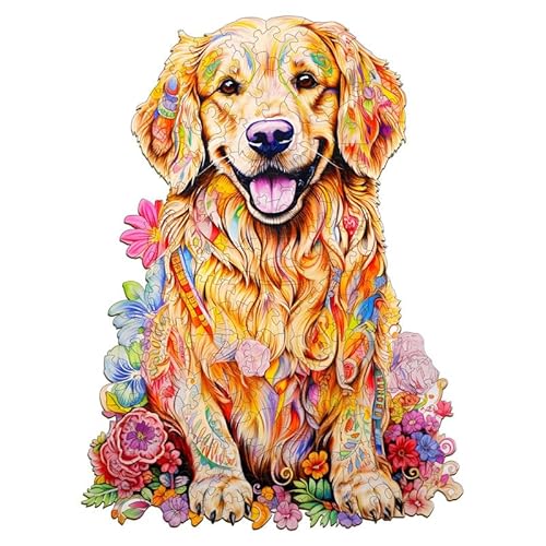 Jigfoxy Holzpuzzle Erwachsene, Golden Retriever Wooden Puzzle Holz Puzzle Erwachsen Und Kinder, Einzigartiges Lernspielzeug in Tierform für Freunde der Familie L-34.5 * 25.7cm-215pcs von Jigfoxy