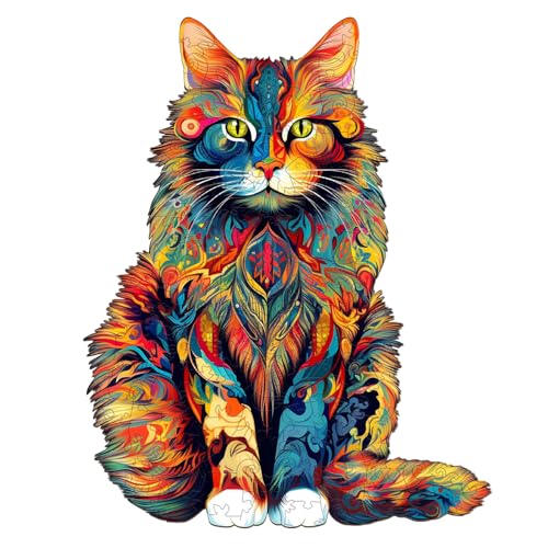 Jigfoxy Holzpuzzle Erwachsene, Maine Coon Katze Wooden Puzzle Holz Puzzle Erwachsen Und Kinder, Einzigartiges Lernspielzeug in Tierform für Freunde der Familie L-42 * 33.6cm-300pcs von Jigfoxy