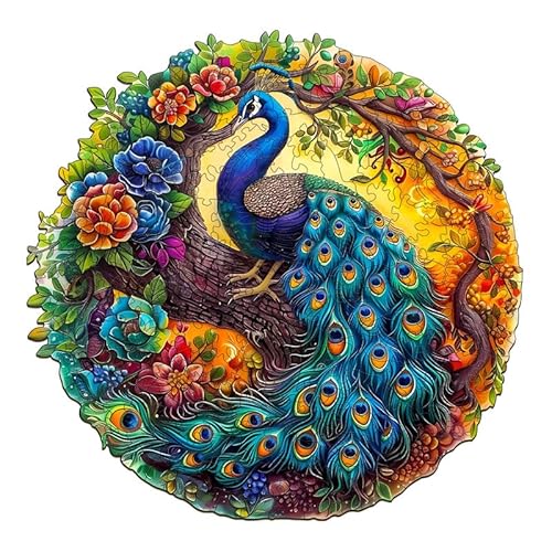 Jigfoxy Holzpuzzle Erwachsene, Pfau Puzzle Erwachsen, Wooden Puzzle Holz Puzzle Erwachsen Und Kinder, Einzigartiges Lernspielzeug in Tierform für Freunde der Familie L-34 * 33.5cm-300pcs von Jigfoxy