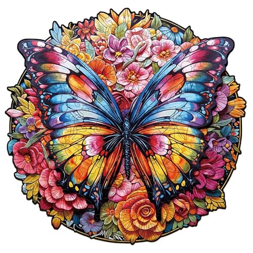 Jigfoxy Holzpuzzle Erwachsene, Schmetterling und Blumen Wooden Puzzle Holz Puzzle Erwachsen Und Kinder, Einzigartiges Lernspielzeug in Tierform für Freunde der Familie L-34 * 33.3cm-300pcs von Jigfoxy