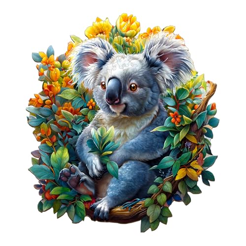 Jigfoxy Holzpuzzle für Erwachsene, Koala-Holzpuzzle für Erwachsene, Holzpuzzles für Erwachsene, einzigartige Tierform, Holzschnitt-Puzzles für Familie, Freunde, Puzzle-Liebhaber (M-29 x 25,4 cm, 190 von Jigfoxy