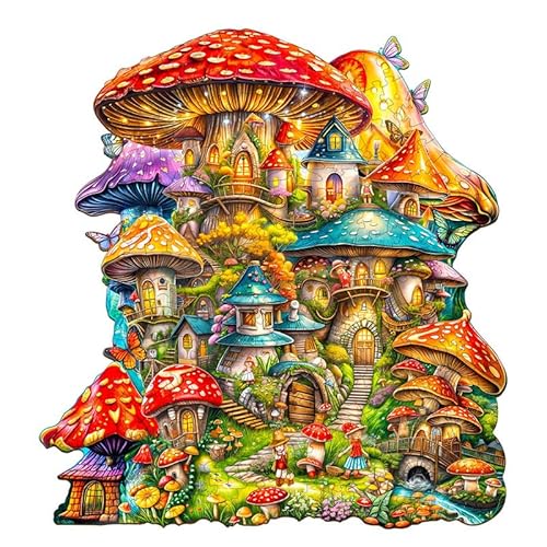 Jigfoxy Holzpuzzle für Erwachsene, Pilzhaus, Holzpuzzle für Erwachsene, einzigartige Tierform, Holzschnitt-Puzzles für Familie, Freunde, Puzzle-Liebhaber (L-33,8 x 31,8 cm, 260 Stück) von Jigfoxy