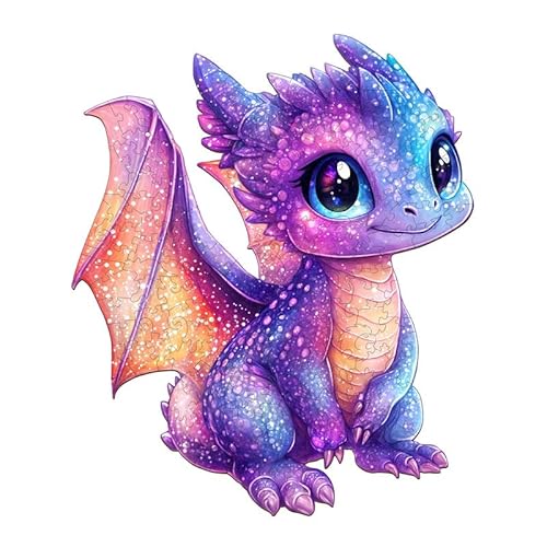 Jigfoxy Holzpuzzle für Erwachsene, glitzernder Drache, Holzpuzzle für Erwachsene, einzigartige Tierform, Holzschnitt-Puzzles für Familie, Freunde, Puzzle-Liebhaber (S-21,6 x 18 cm, 90 Stück) von Jigfoxy