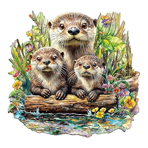 Jigfoxy Holzpuzzles für Erwachsene, Otter Holzpuzzle für Erwachsene, Holzpuzzles Erwachsene, einzigartige Tierform, Holzschnitt-Puzzles für Familie, Freunde, Puzzle-Liebhaber (S-21,6 x 20,6 cm, 100 von Jigfoxy