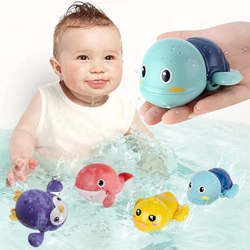 Jigspsyzh Badespielzeug Baby - 4-teiliges Tier-Wasserspielzeug Set - Schwimmende Wale und Schildkröte mit Uhrwerk - Outdoor Pool Spielzeug für Kinder - Geeignet für Jungen und Mädchen ab 0-4 Jahren von Jigspsyzh