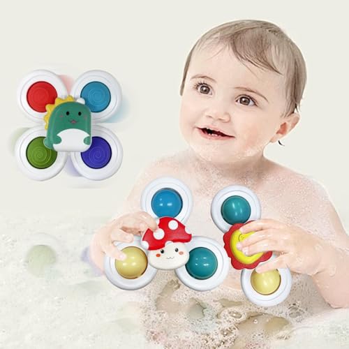 Saugnapf Spielzeug - Badespielzeug Baby 3 teiliges Set Mit Aufbewahrungstasche,0-12 Monate Fidget Toys Spinner Finger Sensorisches Spielzeug von Jigspsyzh