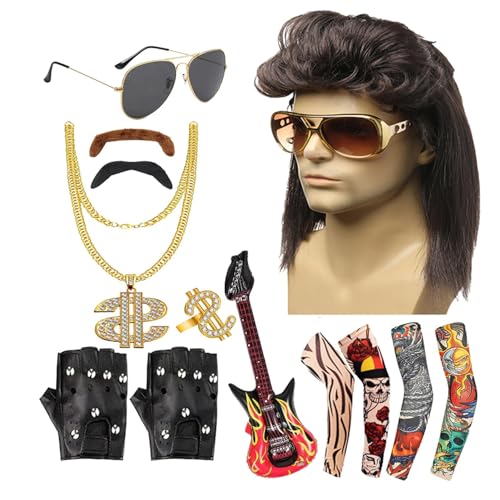 Jiimhte 1980er-Jahre-Outfits für Männer, Rockkostüm - Rockstar-Zubehör 13-teilige Rock-80er-Jahre-Kostüme - 80er-Jahre-Accessoires-Set, Mottopartys, 80er-Jahre-Outfits für Männer, Rockkonzerte, von Jiimhte