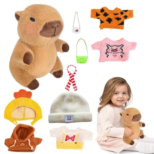 Jiimhte Capybara Plüschtier, 23cm Capybara Kuscheltier Simulation Capybara Plüschtier Mit Kleidung Und Accessoires Niedlichen Capybara Für Home Deko Kinder von Jiimhte