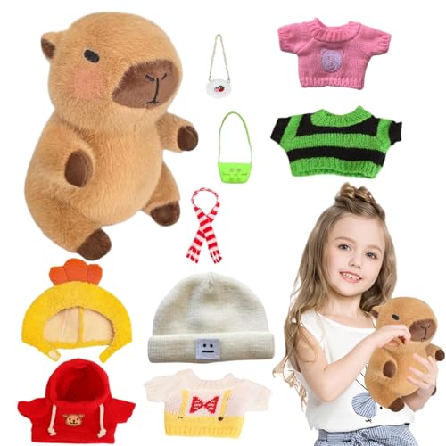 Jiimhte Capybara Plüschtier, 23cm Capybara Kuscheltier Simulation Capybara Plüschtier Mit Kleidung Und Accessoires Niedlichen Capybara Für Home Deko Kinder von Jiimhte