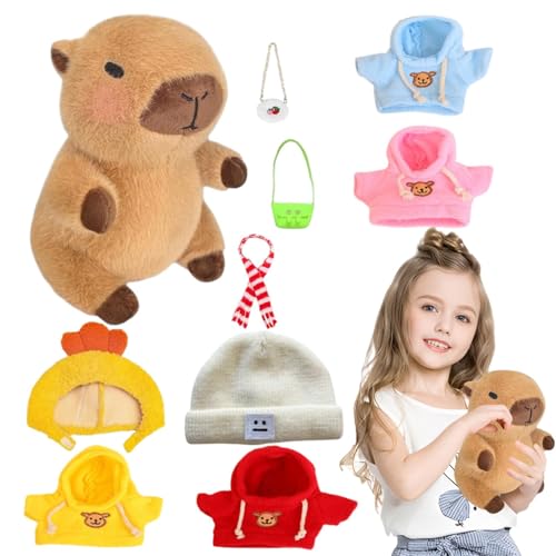 Jiimhte Capybara Plüschtier, 23cm Capybara Kuscheltier Simulation Capybara Plüschtier Mit Kleidung Und Accessoires Niedlichen Capybara Für Home Deko Kinder von Jiimhte