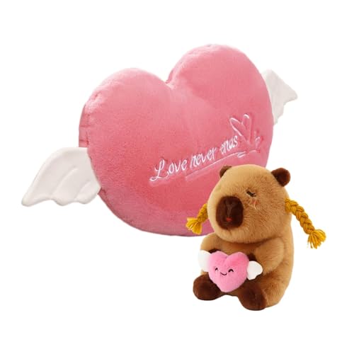 Jiimhte Capybara Stuffed Animal, Capybara Plüsch - Entzückende kreative Puppe Holding Heart - Komfortable kuschelige Plüsch -Tierpuppenkissen, süßes Capybara -Spielzeug für Sofa Home Geburtstag von Jiimhte