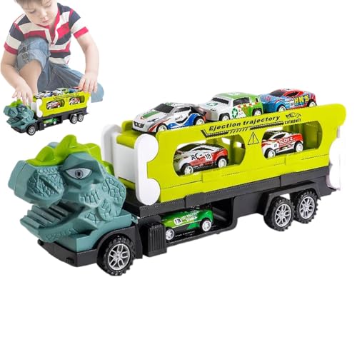 Jiimhte Dino Truck Set Mit M-ini Autos | Transport Truck Spielzeugautos Mit Rennautos | Dinosaurier Rampen LKW Für Jungens Mit M-ini Autos Straßenkarte Zubehör Geschenkset von Jiimhte