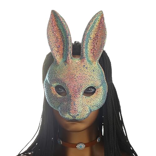 Jiimhte Half Face Rabbit Face Covers - Half Face Sequin Bunny Ear Rabbit Covers - Cosplay Props, Costume Accessories for Halloween Easter Maskerade von Jiimhte