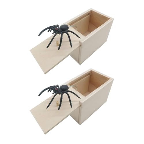 Jiimhte Spinne Streich Box, 2 Stück Holz Prank Spider Scare Box, Spider Prank Scare Box, Streich Spinne Angst Box, Spinne In Box, Streich Spinne Scare Box, Spinne Überraschung Streich Angst Box von Jiimhte