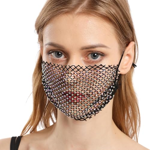 Jiimhte Strass-Gesichtsbedeckung, Maskerade-Maske | Strass-Glitzer-Gesichtsmaske für Damen | Atmungsaktive Glitzer-Gesichtsmaske, waschbare Damen-Kostümmaske aus Mesh für Halloween von Jiimhte