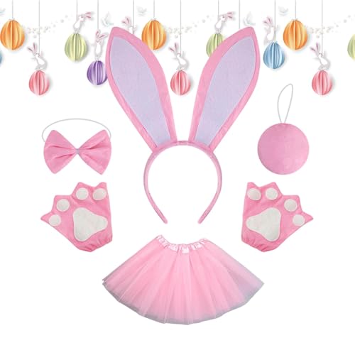 Jiimhte -Verkleidungs-Set – buntes Osterhasen-Outfit | niedliches -Cosplay-Set, Partyzubehör für Halloween, Geburtstag, Weihnachten von Jiimhte