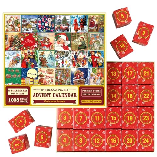 Weihnachts Adventskalender Puzzle, 24 Tage Weihnachtspuzzle Countdown Kalender, 2024 Adventskalender Puzzle 1008 Teile, Lustiges Weihnachtsspiel Geschenk von Jiimhte