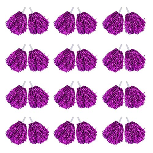 Jiklophg 24 StüCk Cheerleading Pom Poms Metallfolie Cheer Pom Poms mit Kunststoffgriff für Erwachsene Kinder Cheerleader Party Lila Party von Jiklophg