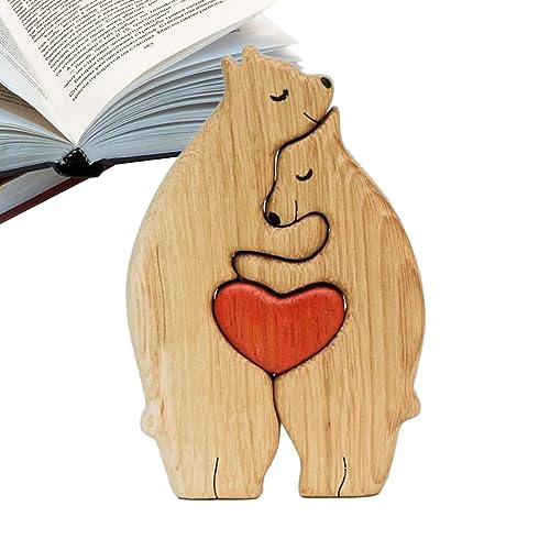 Jildouf Bärenfamilie Figuren | Holzbärenfamilie Puzzle | Holzbären Skulpturen Holz Tischdekoration Home Tischdekoration, Geschenk für Familie von Jildouf