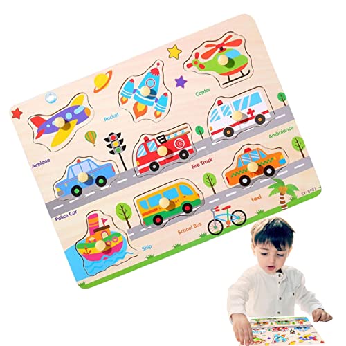 Shape Puzzle - Verkehrstiere Kleinkind Holzpuzzles mit Griffen - Knauf-Puzzles, Kinder Feinmotorik Lernen Pädagogische Montessori-Puzzles für Jungen und Mädchen Jildouf von Jildouf