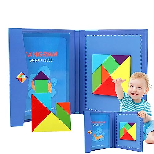 Tangram Magnetpuzzle Holzmodell,Tangram-Magnetspielzeug für Kinder | Tragbare Book Puzzlespiele Stapelspiele IQ Lernspielzeug für Jungen Kinder Jildouf von Jildouf