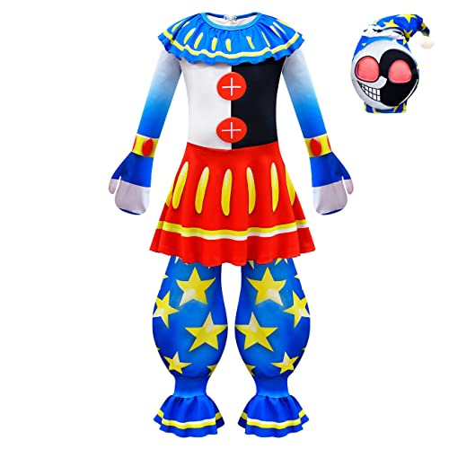 FNAF Cosplay-Kostüm, Sicherheits-Overall für fünf Nächte, Albtraum, Bonnie Sundrop Moondrop Clowns Halloween-Outfit mit Maske von Jilijia