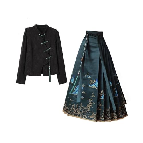 Hanfu-Rock mit Pferdegesicht, Weberei, goldener Rock, Anzug, chinesischer Stil, Hanbok Wan li Jiangshan, chinesisches Lied Ming-Dynastie, Mamian-Kleid von Jilijia