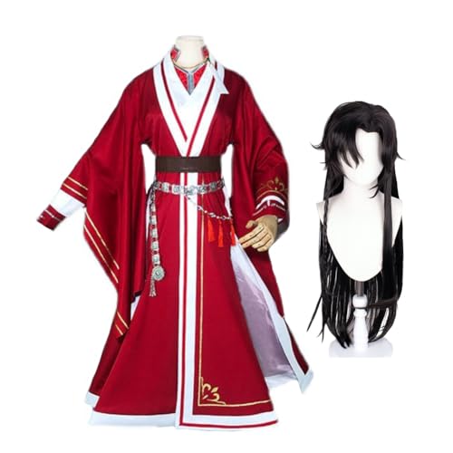 Hua Cheng Cosplay Kostüm Halloween Outfit Tian Guan Ci Fu Cosplay Karneval Verkleidung Rot Jubilation Outfit mit Perücke von Jilijia