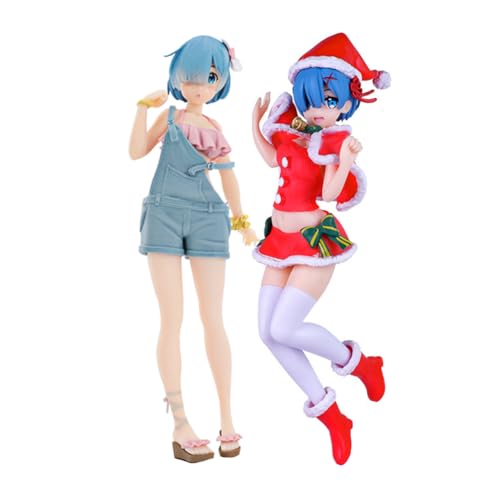 Jilijia 2PCS Anime Rem Action Figure Rem Christmas Edition PVC Cartoon Figur Niedliche Mädchen Stehende Modell Statue Sammlerstücke Geschenke 23CM von Jilijia