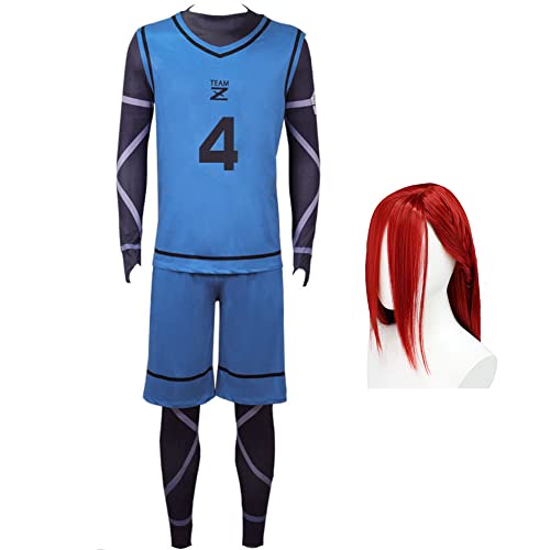 Jilijia Anime Blue Lock Cosplay Kostüm Isagi Yoichi Bachira Meguru Chigiri Hyoma Fußball Fußball Training Uniform Komplettes Set Halloween Outfit Weihnachten Dress Up Sportbekleidung Anzug mit Perücke von Jilijia