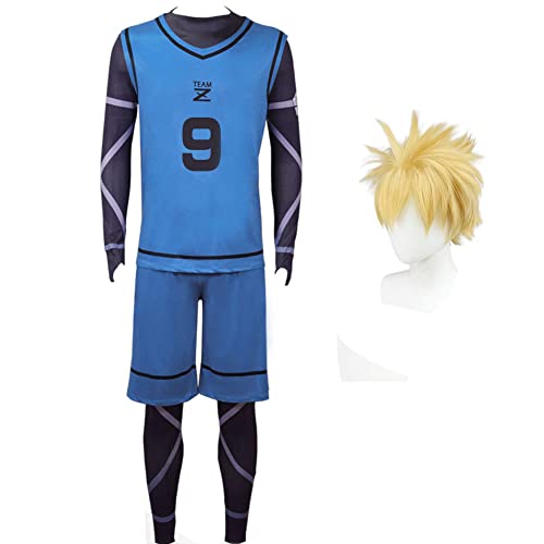 Jilijia Anime Blue Lock Cosplay Kostüm Isagi Yoichi Bachira Meguru Chigiri Hyoma Fußball Fußball Training Uniform Komplettes Set Halloween Outfit Weihnachten Dress Up Sportbekleidung Anzug mit Perücke von Jilijia