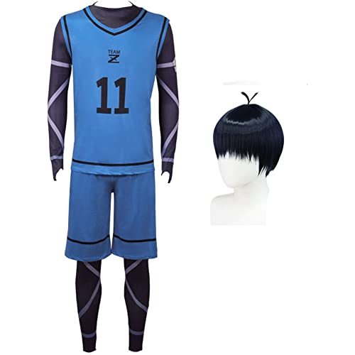 Jilijia Anime Blue Lock Cosplay Kostüm Isagi Yoichi Bachira Meguru Chigiri Hyoma Fußball Fußball Training Uniform Komplettes Set Halloween Outfit Weihnachten Dress Up Sportbekleidung Anzug mit Perücke von Jilijia