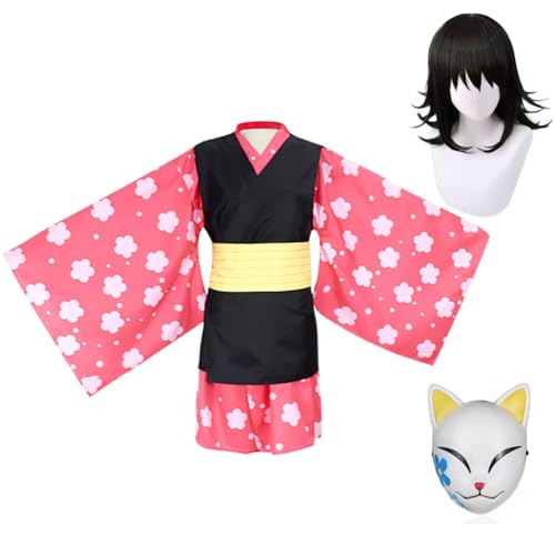 Jilijia Anime Makomo Cosplay Kostüm Full Set Cartoon Charakter Makomo Maske Tomioka Giyuu/Kochou Shinobu Halloween Outfits Karneval Cosplay Verkleidung von Jilijia