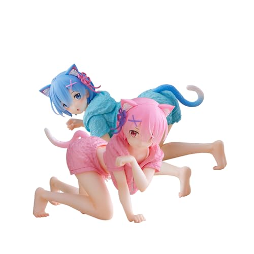 Jilijia Anime Rem und Ram Anime-Figur Re 0, Katzenohren, Mädchen-Figur, Statue, PVC, kniende Position, statisches Modell, Sammlung, Dekoration, Geschenk, 2 Stück von Jilijia