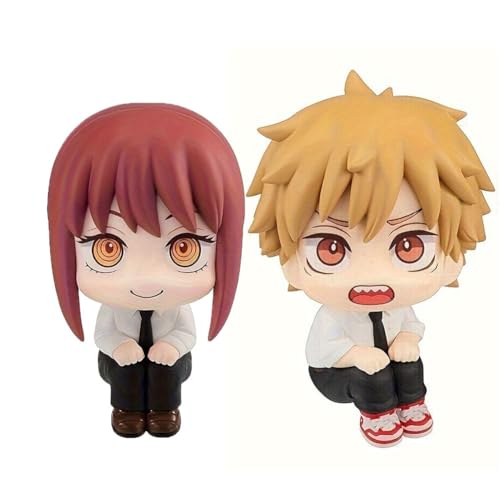 Jilijia Chainsaw Man Anime Figur Denji/Makima/Power Q Version Große Kopf Figur Sitzende Position Modell Kuchen Dekoration Geschenke für Fans von Jilijia