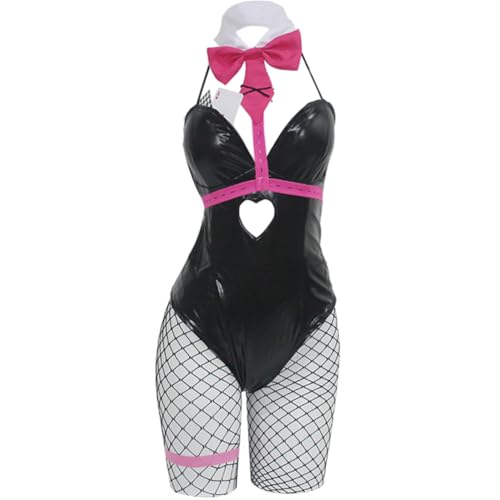 Jilijia Damen Schwarz Bunny Kostüm Miku Cosplay Kostüm Anime Bodysuit Rollenspiel Kaninchen Outfit Set Halloween Weihnachten Verkleidung Outfit von Jilijia